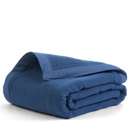 Salt Earth 100% Cotton Muslin Throw Blanket Gauze Blanket 55"X75" Twin, 4 Layered for Couch, Bed, Living Room, Home, Lightweight & All Season Blankets & Throws, Easy wash, Skin Friendly (Navy Blue)