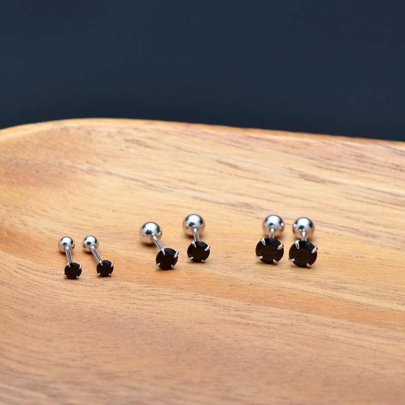 3MM Tiny Cubic Zirconia Stud Screw Backs Sterling Silver Earrings