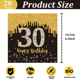 20Pcs 30th Birthday Serviettes Napkins,30th Napkins Black Gold,30th.Birthday Napkins.Black and Gold,30thBirthday Party Tableware Decorations for Men Women.Birthday Gifts Party Supplies Table Decor