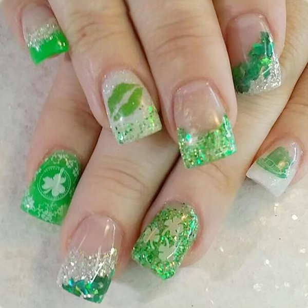 24Pcs St. Patrick's Day Nails French Tip Press on Nails