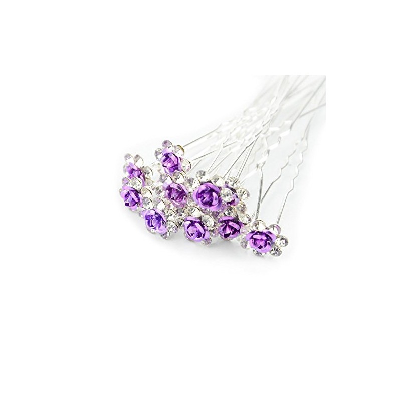 S&E Women's 10Pcs Wedding Bridal Rose Flower Crystal Hairpins,Rhinestone Crystal