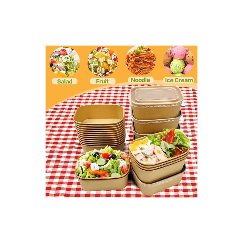 30 Bowls Kraft Contenedores Biodegradables 25 Oz Con Tapa
