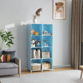 AWTATOS 8 Cube Storage Organizer, Closet Organizer Storage Shelf, Bookcase Bookshelf, DIY Stackable Storage Cubes Shelves for Closet, Bedroom, Home, Office, Blue