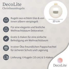 DecoLite: Glass Christmas Tree Baubles, Diameter 10 cm (Pack of 6), Champagne, Matte/Shiny