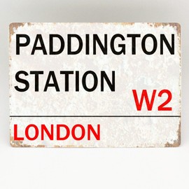 Inga Paddington Station Metal Sign London Street Novelty Retro Wall Plaque Vintage Street Metal Tin Sign/Retro Decor Plaque 8X12 inch