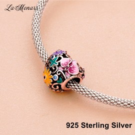 LaMenars Flower Love Charm for 925 Sterling Silver for Women's Bracelets & Necklaces Dangle Pendant for Christmas Day Valentine's Day Mother's Day Gifts for Girls