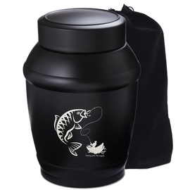 LINES ARTE Urna de pesca, 5.7 pulgadas, grabada, color negro, mediana, para cenizas humanas, adultos, hombres, papás, hombres, padre, urnas decorativas de pesca para cenizas