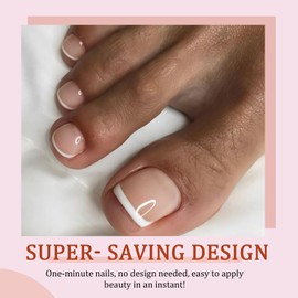 French False Toenails - 240 Pcs Suqare Press On Toes Nails - White French Tip Nude Pink Fake Toe Nails Kit - Glossy Acrylic french ToesNails - Full Cover Stick On Toenails For Women Girls