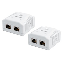 FGB 2x Cat6A Surface-Mounted Network Socket, 2 Port RJ45 Socket, Shielded, Surface-Mounted, 10 Gbit/s Ethernet Network LAN Socket for Various Applications, White