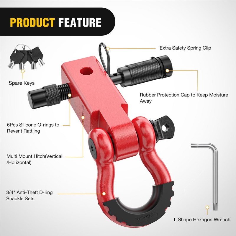 Nilight Anti-Theft Shackle Hitch Receiver 2Inch 45000 LBs Breaking Strength