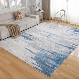 OMERAI 4x6 Washable Area Rug, Low Pile Navy Blue Modern Abstract Design, Non-Slip Soft Thin Carpet for Living Room, Bedroom, Dining Room, and Office, Machine Washable, Durable, Stain Resistant