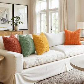 MIULEE Fall Burnt Orange Throw Pillow Covers Soft Couch Decorative Set of 4 Boho Striped Pillow Covers Corduroy Pillowcase Farmhouse Home Decor for Couch Bed Sofa Living Room 18x18 Inch Yellow Orange