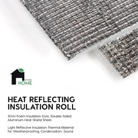 EconoHome Heat Reflecting Insulation Roll - 3mm Foam Insulation Core, Double-Sided Aluminum Heat Shield Sheet - Light Reflective Insulation Thermal Material for Weatherproofing, Condensation, Sound