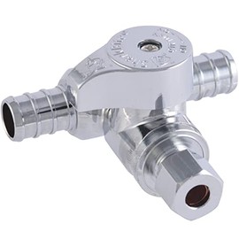 SharkBite 1/2 x 1/2 x 1/4 Inch OD Compression Crimp Tee Stop, Quarter Turn, Brass Plumbing Fitting, PEX Pipe, PE-RT, UC24983Z