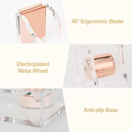 MATEPLUS Modern Acrylic Tape Dispenser, Heavy Duty Tape Dispenser with Non-Slip Bace, Single Hand Dispensing Clear Sticker Organizer Perfect for Desk, Office, School-Rose Gold