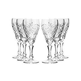 Neman Glassworks Set of 6, 7.7-Oz Hand Made Vintage Russian Crystal Wine Glasses, Classic Wine Goblets Old-fashioned Glassware