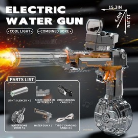 Electric Water Gun with LED Lights - High-Performance Automatic Water Gun - Sky Blue & Gray Design for Ultimate Water Battles, Beach and Pool Party Toy for Adults and Kids. (Gray)