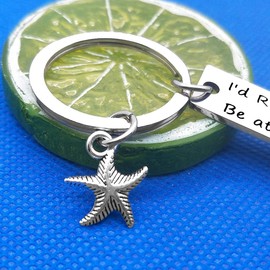 Beach Keyring for Beach Girls I'd Rather Be at The Beach Keychain Beach Lover Gifts for Christmas Birthday Gifts for Friends Family Vacation Gift Starfish Keyring Nature Lover Gift for Women Girls