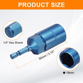 sourcing map Nut Driver 19mm Hex Drive Socket CR-V Steel Power Screw Drill Bits Socket Wrench Tools with 1/4" Quick Change Hex Shank for Power Drills Impact Drivers, Blue
