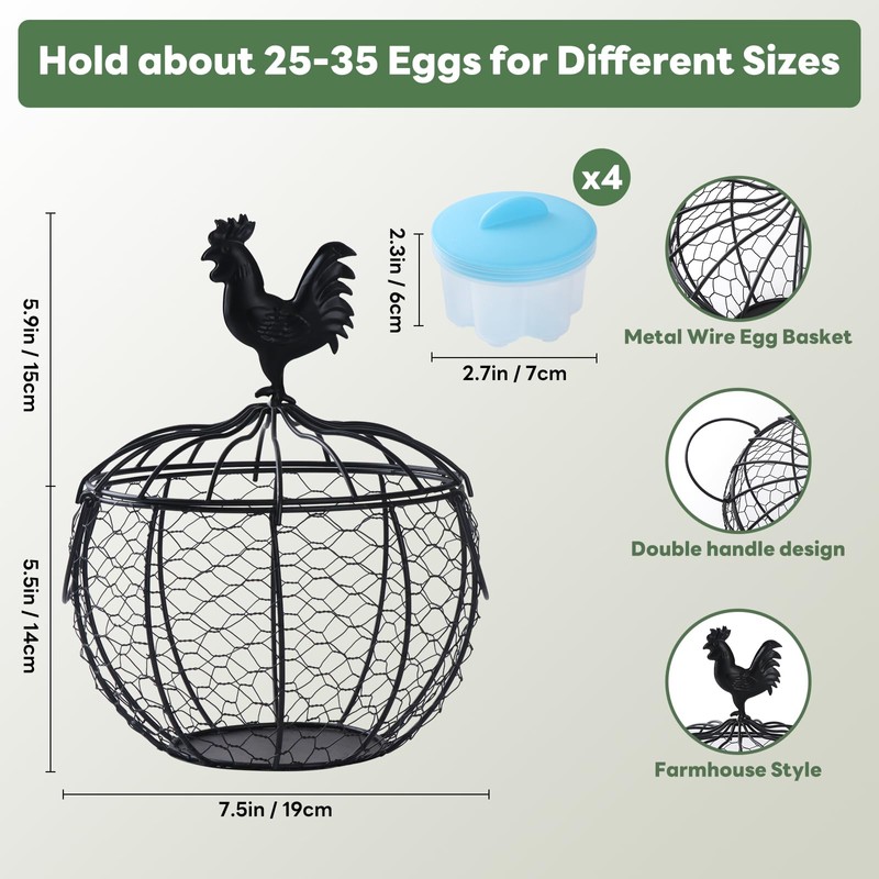 Wire Egg Basket for Gathering Fresh Eggs, Metal Chicken Egg