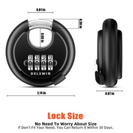 DELSWIN 4-Digit Disc Combination Lock Outdoor - Heavy Duty Combination Padlocks with Hardened Steel Shackle Weatherproof Combo Locks for Gates,Sheds,Fence,Storage Unit (3/8" Shackle, Black and Silver)