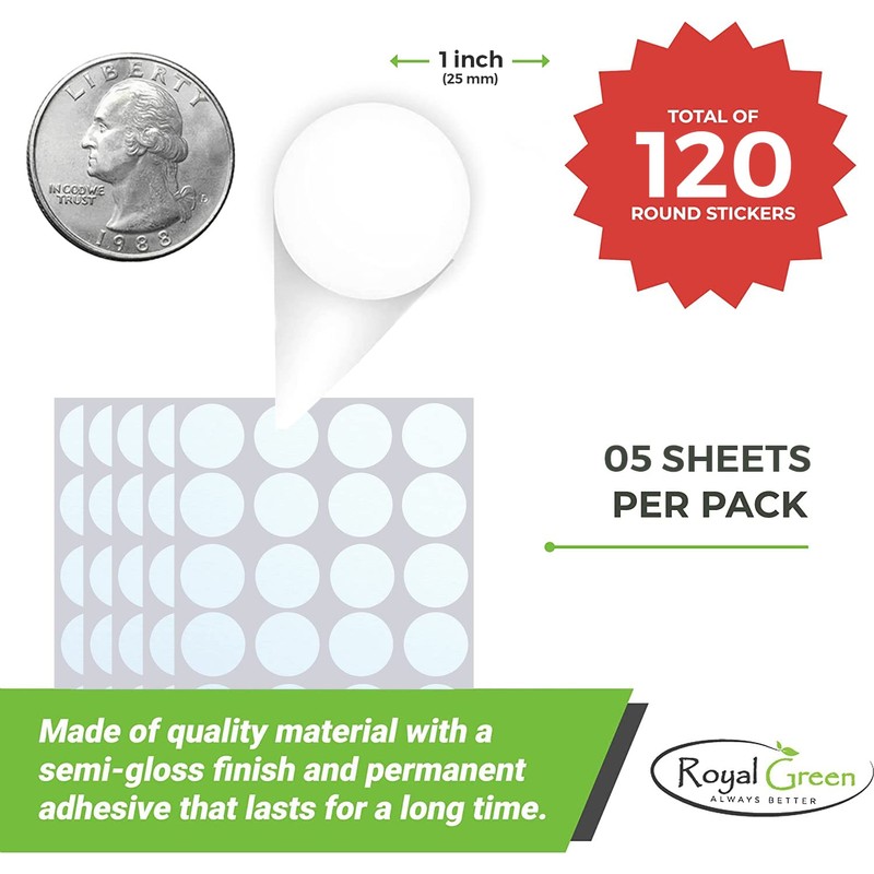 Royal Green White Stickers Round Labels - Circle Stickers Dots