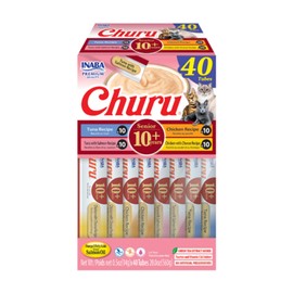 INABA Churu for Senior 10+, Creamy Lickable Cat Treats with Taurine, Vitamin E & C, 0.5 Ounces Each, 40 Tubes, Tuna & Chicken Variety