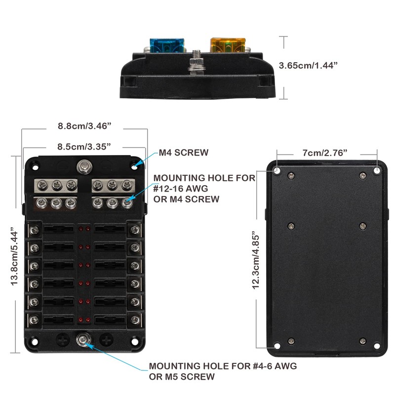 Blade ATC/ATO fuse blocks, ENDARK car fuse holder, 12 way