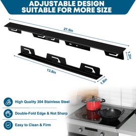 Anti-slip Not Sharp Stove Gap Covers Stainless Steel 2PCS 13.8"~27.6" Adjustable Oven Gap Filler for Counter Stove Guards Effectively Protect Cooktop Trim Kit Suitable (13.8"~27.6" for even)