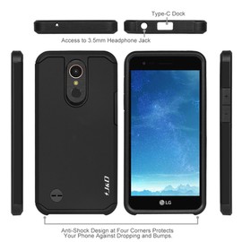 J&D Heavy Duty Dual Layer Hybrid Shockproof Bumper Case for LG K20 V/K20 Plus/Harmony/K10 2017/V5/Grace, Rugged Protective Cover, Black