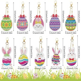 FYting Pack of 10 diamond painting children, diamond painting key pendant, rabbit, 5D diamond painting pendant, diamond painting Easter hanger, diamond painting gift tags (Easter)