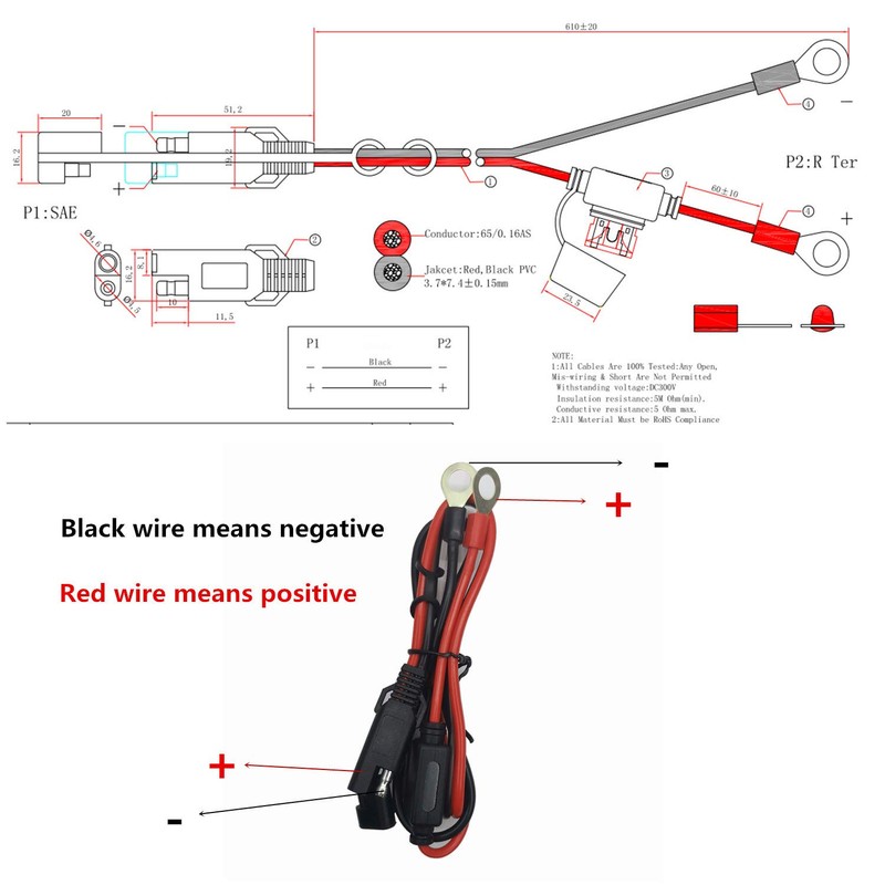 SAE to Ring Terminal Harness Cable 2FT - SAE Plug