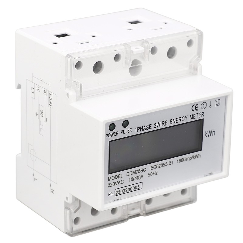 Energy Meter 1 Phase 2 Wire 4P Digital LCD Kwh
