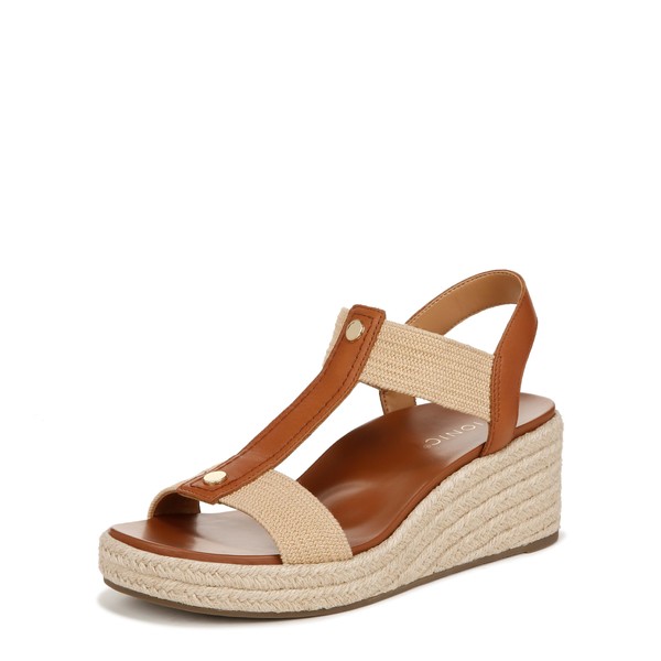 Vionic Women's Calera Wedge Sandal, Camel Brown Leather, 7