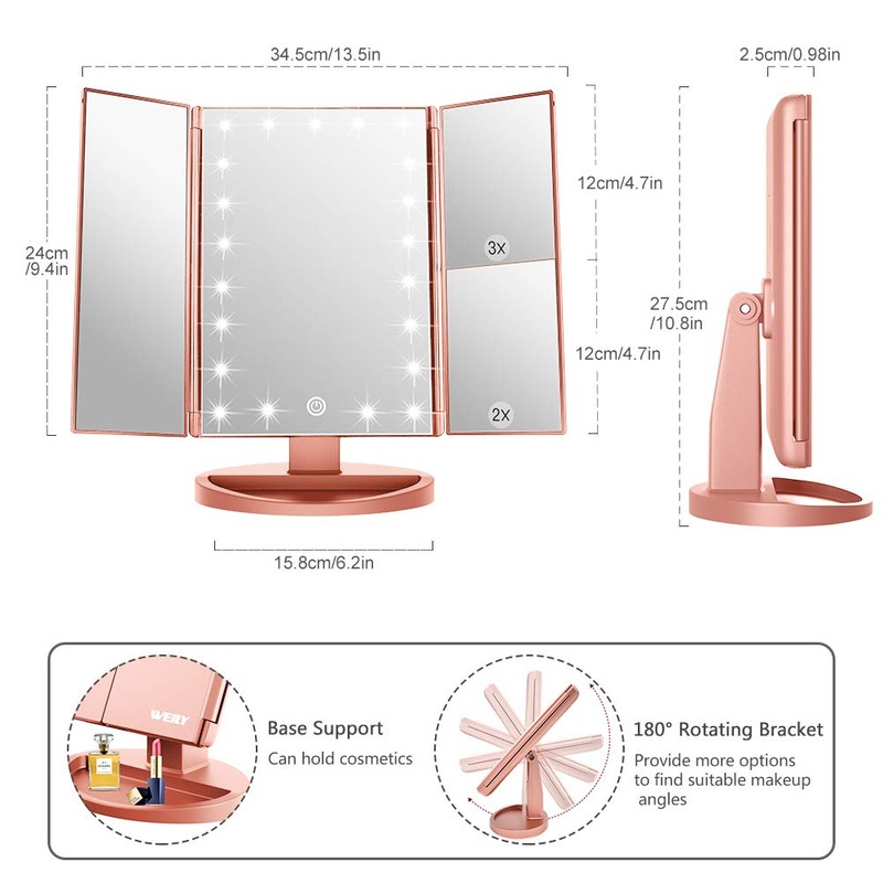 WEILY Makeup Mirror with 21 LED Lights,Two Power Supply, Touch