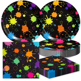 40Packs Neon Party Rainbow birthday Party Supplies include 20 plates, 20 napkins for the Rainbow Glow party decoration