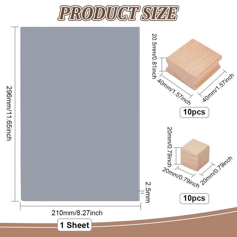 BENECREAT 20Pcs Rubber Stamp Set Blank Hard Wood Stamp Mounts