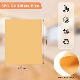 Eisinly Grill Mats for Outdoor Grill, Set of 6 Reusable Baking Mat Non Stick Heat Resistant Grilling Mat, Grill Accessories Works on Gas Charcoal and Electric BBQ, 15.75 x 13-inch, Gold