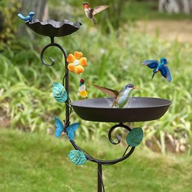 Aifeorzo Free Standing Bird Baths for Outdoors, 58" H Decorative Bird Bath Feeder Combo with Metal Stake, Upgraded 5 Spikes Detachable Antique Birdbaths for Garden Patio Yard Lawn (Butterfly)