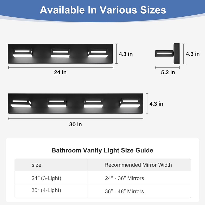 Donrao 30-Inch 4-Light LED Modern Black Bathroom Vanity Light Fixtures