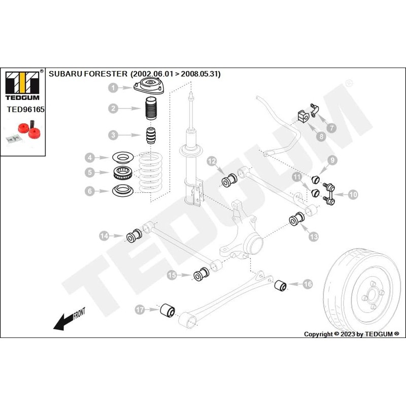 TEDGUM TED96165 POLYURETHANE BUSHING FOR REAR AXLE DIFFERENTIAL TRANSMISSION -