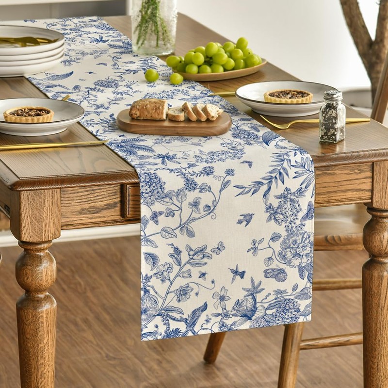 Artoid Mode Monochrome Sketch Floral Birds Spring Table Runner, Summer