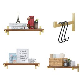 OVOV 2 Pcs Metal Shelf Brackets Heavy Duty Industrial Wall Mounted Floating Shelf Brackets (Gold) 12"