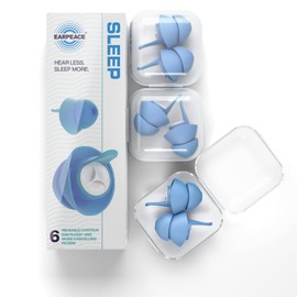 Set of 10 | EarPeace 6 Pack Sleeping Earplugs with Case, Standard Size (Light Sound Insulation, Sound Reduction Value of 24dB)