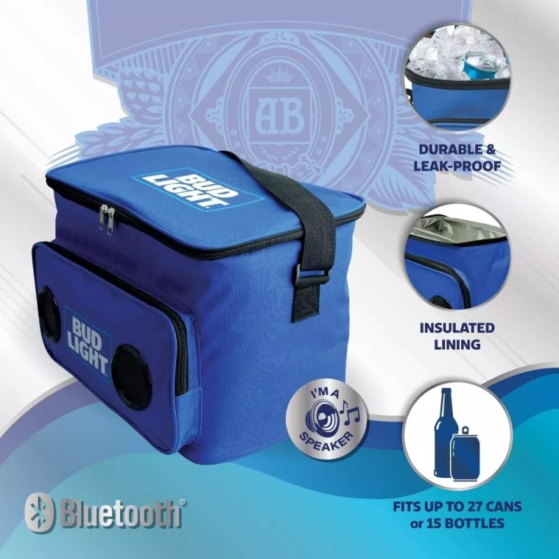 BUD LIGHT Blue Soft Cooler Bluetooth Speaker With Bottle Opener