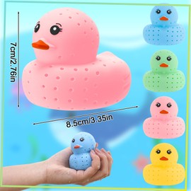 GSrenyu 4Pcs Bath Toy Duck Squeeze Water Balls, Multi-Color Soft Bath Toy Floats Pressable Ducks Toy with Hole,Stress Relief Toys for Swimming Pool,Bathing,Beach