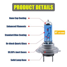 Nowkont Pack-2 Car Halogen Lamp Bulb, H7 Front Fog Light Bulb, 100W Super Bright Bulb Conversion Kit, Universal for Most Cars, Trucks and Vans (White)