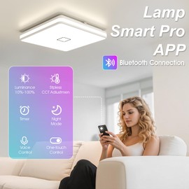 Airand Airand Smart Ceiling Light, 12.8inch Dimmable LED Ceiling Light 3000K-5000K CCT with App Control, 24W 2050LM LED Flush Mount Ceiling Light Fixture for Living Room Bedroom Hallway, Square White