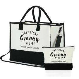 Granny Gifts Grandma Gifts Granny Appreciation Tote Bag & Makeup Bag Grandmother Gifts from Granddaughter Cosmetic Bag Presents for Grandma Women Oma Canvas Bag for Birthday Retirement Mothers Day