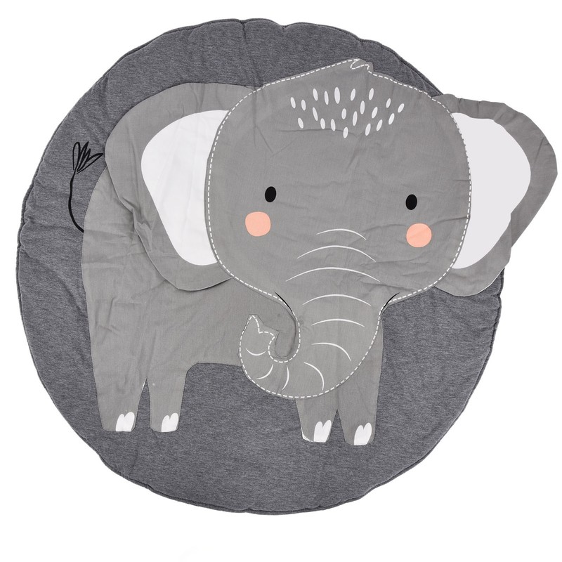 Baby Play Mat Round Cartoon Elephant Pattern Soft Cotton Decoration